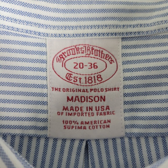 Brooks Brothers Madison Mens 20-36 Blue White Striped Button Down Long Sleeve - Picture 4 of 5